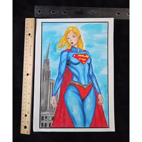 スケッチカード CZX sketchcard スーパーガール　油絵　アクリル SuperGirl /Kara Zor-El - Original Art drawing sketch 12 x 8.25